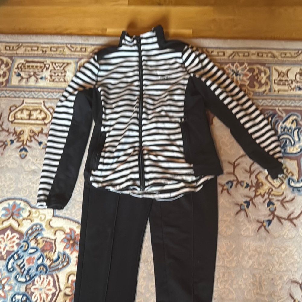 Striped Black and White Jacket with Black Pants